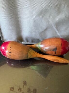 Vintage Puerto Rico Wooden Maracas with Red Tips
